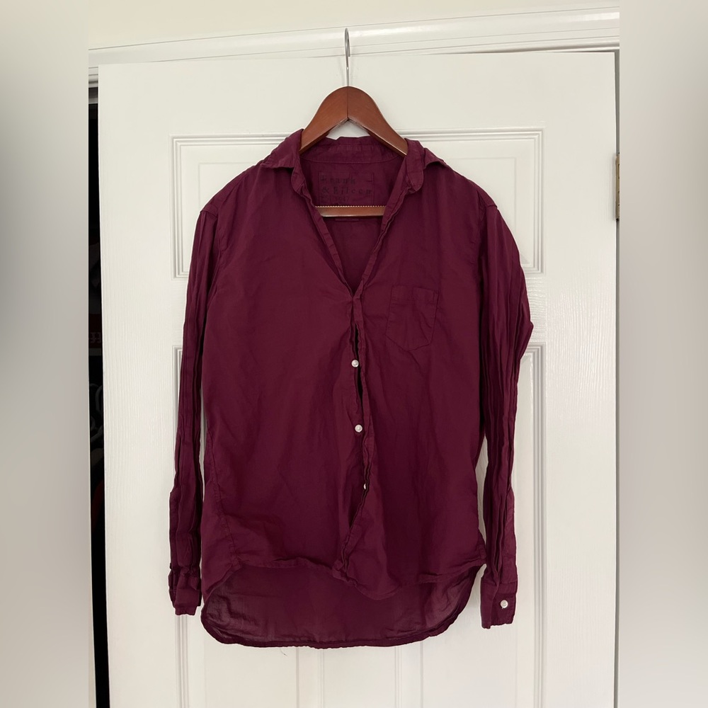 Frank & Eileen Women's Cotton Button-Down Shirt in Deep Burgundy, Small